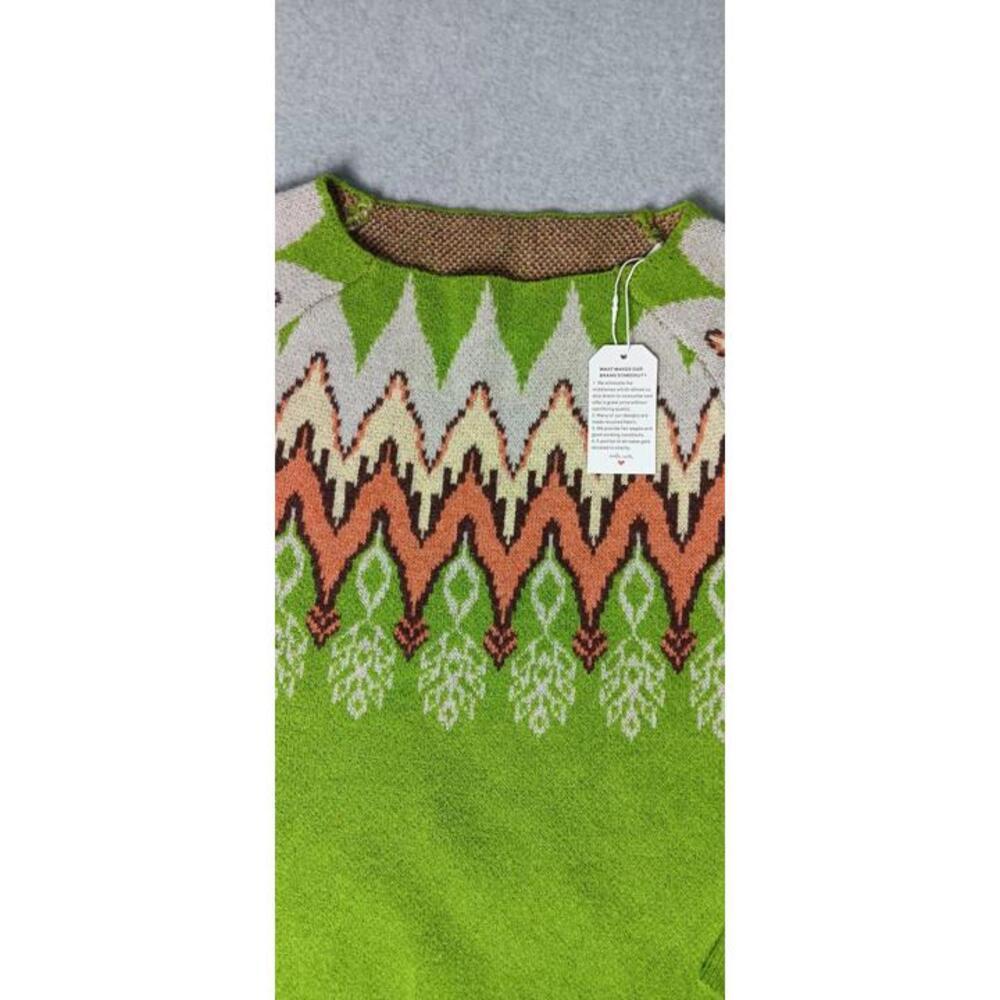 NWT! Long Sleeve Sweater Womens Size Medium Green Zig Zag Design 70s 80s Soft - Picture 3 of 10